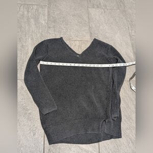Pact Charcoal Gray Ribbed V-Neck Sweater